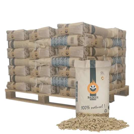 Palet de Madera de Pellets de Tejón 1/2 – 35 bolsas de 15 kg